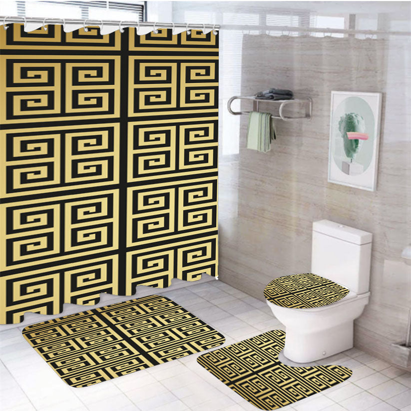 Versace Gold Pattern 4Pcs Bathroom Set Shower Curtain