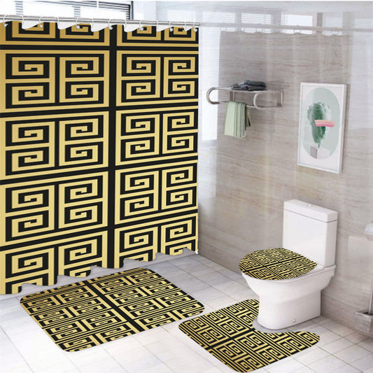 Versace Gold Pattern 4Pcs Bathroom Set Shower Curtain