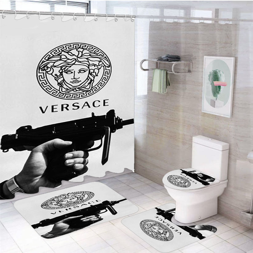 Versace Logo Gun 4Pcs Bathroom Set Shower Curtain