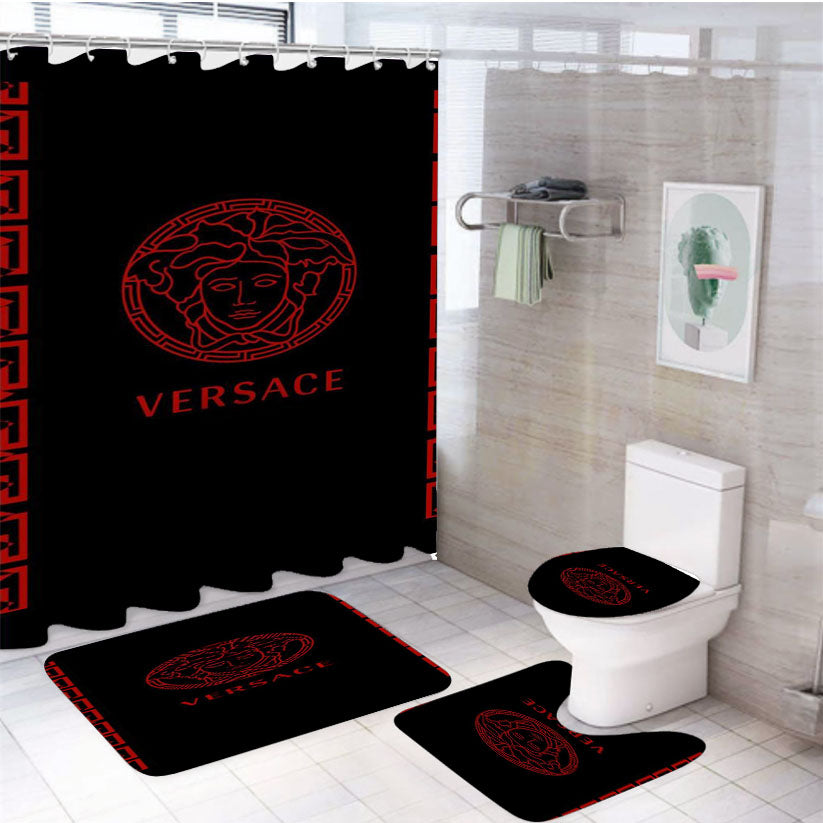 Versace Red Black 4Pcs Bathroom Set Shower Curtain