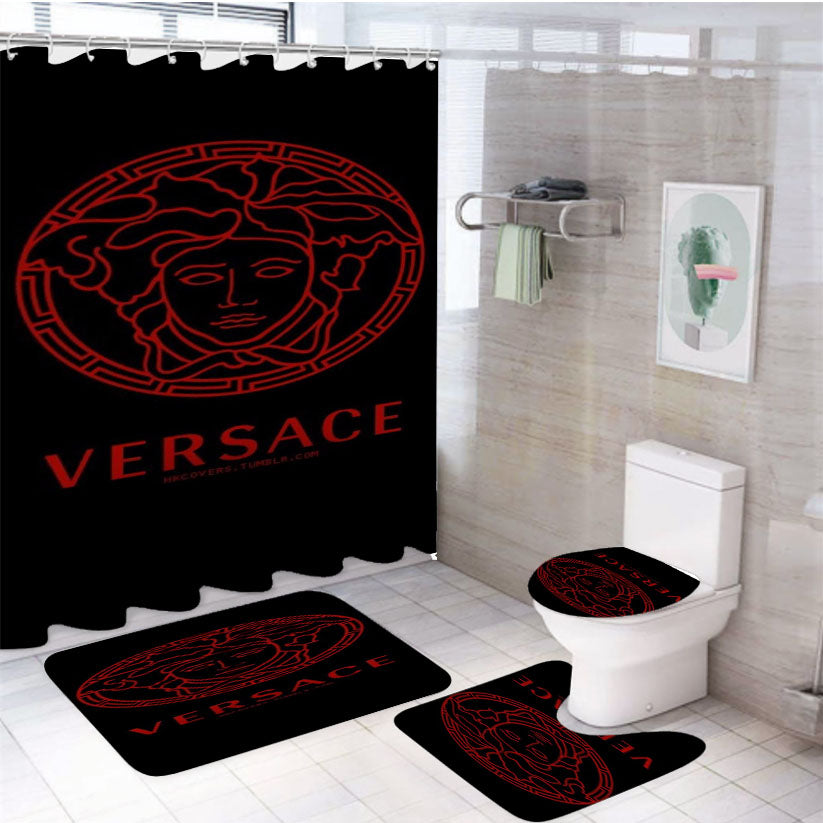 Versace Red Pattern 4Pcs Bathroom Set Shower Curtain
