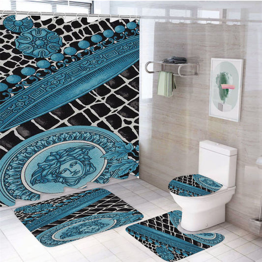 Versace Texture 4Pcs Bathroom Set Shower Curtain