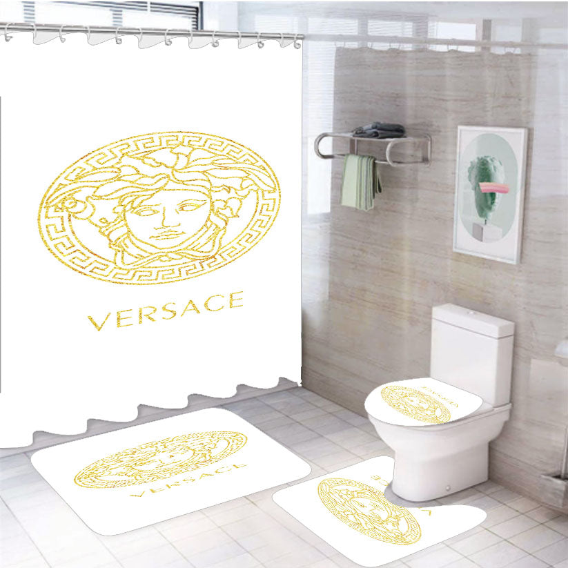 Versace White Gold 4Pcs Bathroom Set Shower Curtain