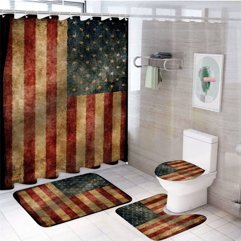 Vintage American Flag 4Pcs Bathroom Set Shower Curtain