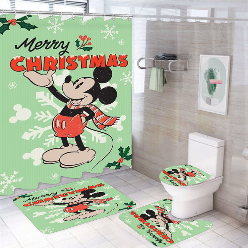 Vintage Mickey Merry Christmas 4Pcs Bathroom Set Shower Curtain