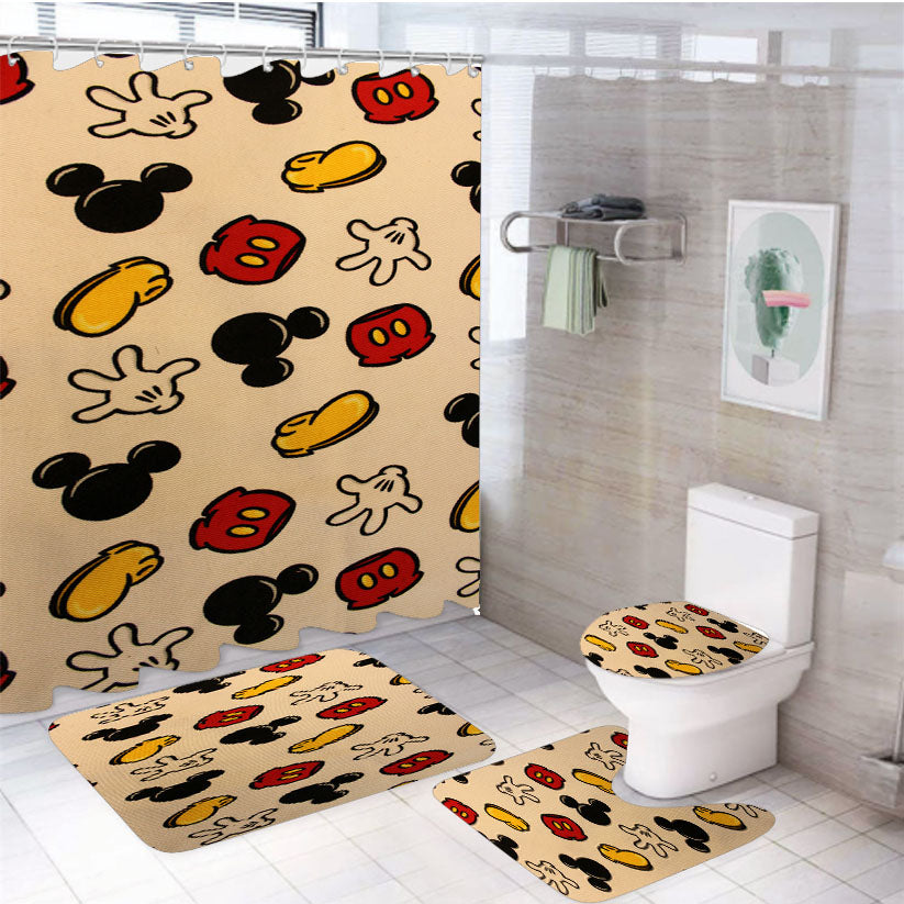 Vintage Pattern Disney Mickey Mouse 4Pcs Bathroom Set Shower Curtain