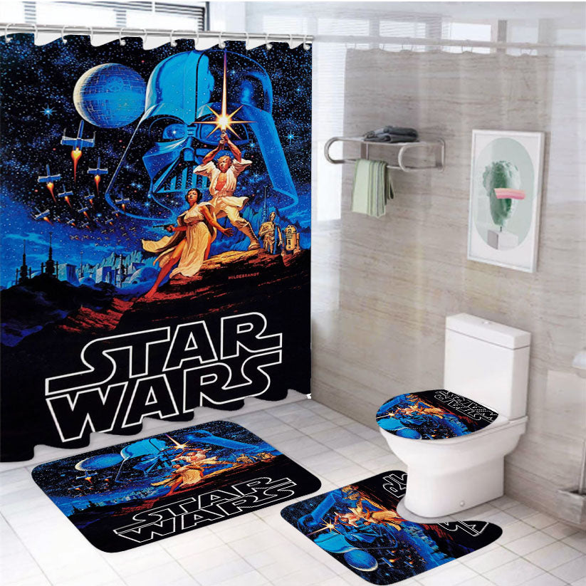 Vintage Star Wars Poster 4Pcs Bathroom Set Shower Curtain