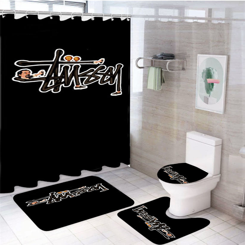 Vintage Stussy Logo Black 4Pcs Bathroom Set Shower Curtain
