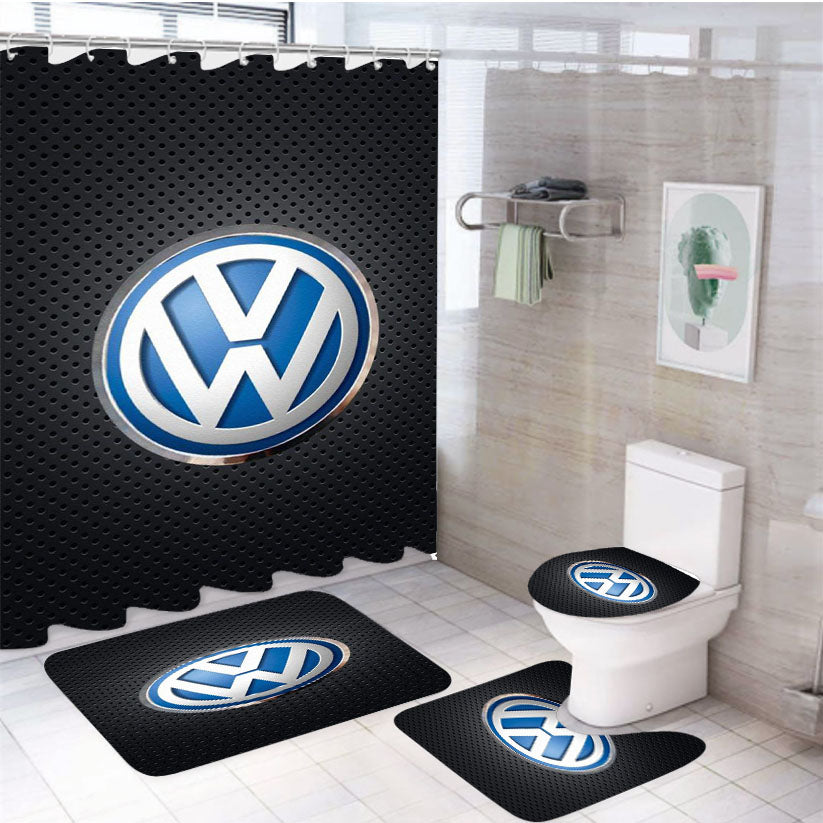 Vw Logo Black Carbon 4Pcs Bathroom Set Shower Curtain