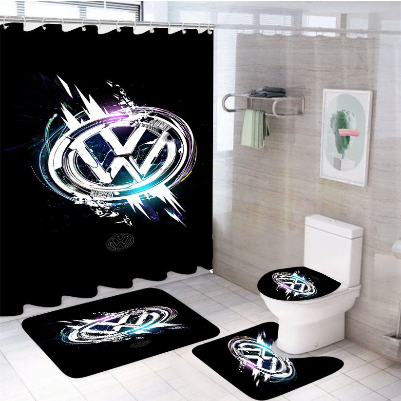 Vw Logo Wallpaper 4Pcs Bathroom Set Shower Curtain