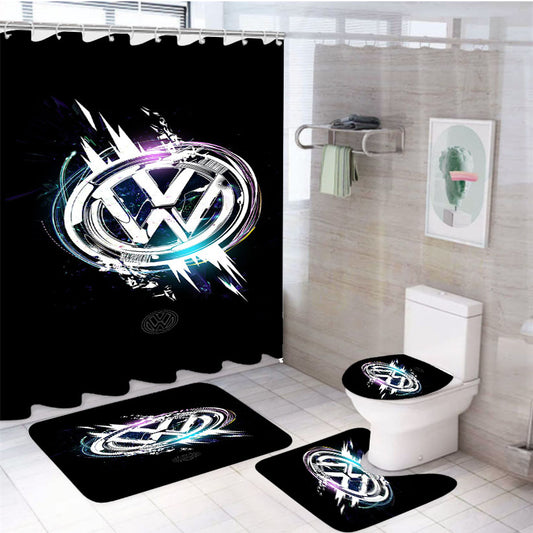 Vw Logo Wallpaper 4Pcs Bathroom Set Shower Curtain