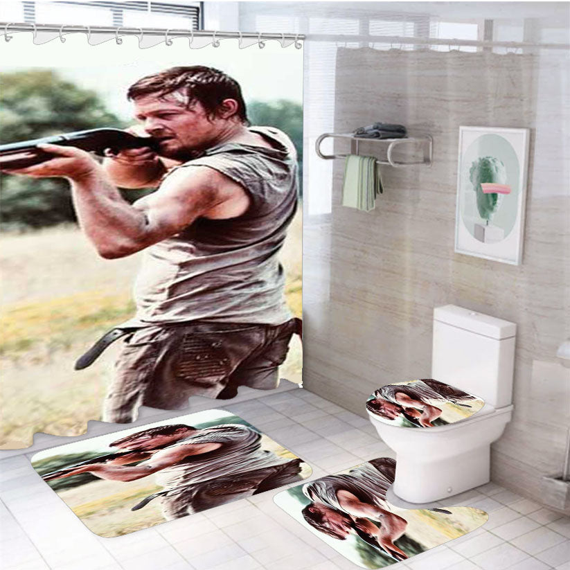Walking Dead Daryl Shotgun 4Pcs Bathroom Set Shower Curtain