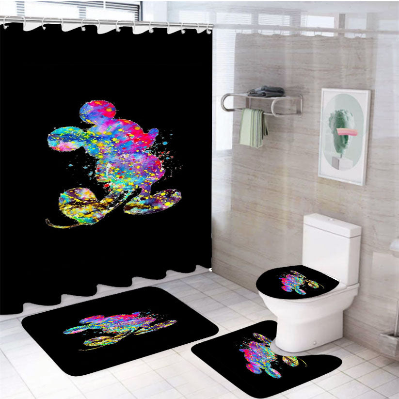 Watercolor Splatter Art Mickey Mouse 4Pcs Bathroom Set Shower Curtain