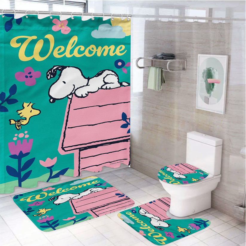 Welcome Spring Snoopy 4Pcs Bathroom Set Shower Curtain