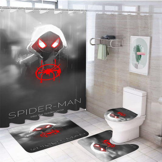 White Black Spiderman Into The Spider-Verse 4Pcs Bathroom Set Shower Curtain