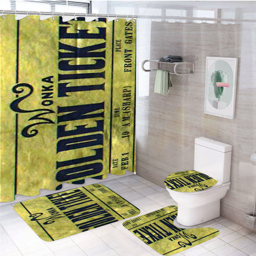 Willy Wonka Golden Ticket 4Pcs Bathroom Set Shower Curtain