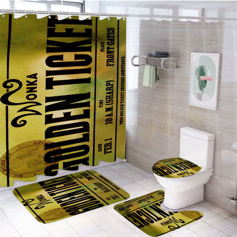 Willy Wonka Golden Ticket 2 4Pcs Bathroom Set Shower Curtain