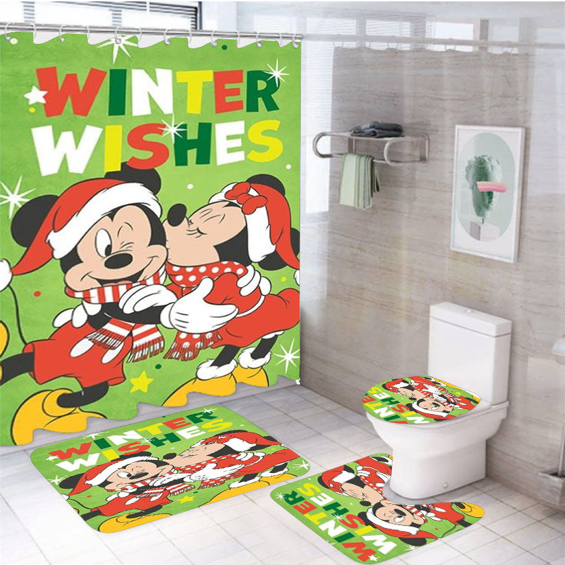Winter Wishes Mickey And Minnie 4Pcs Bathroom Set Shower Curtain