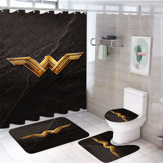 Wonder Woman Gold Logo 4Pcs Bathroom Set Shower Curtain