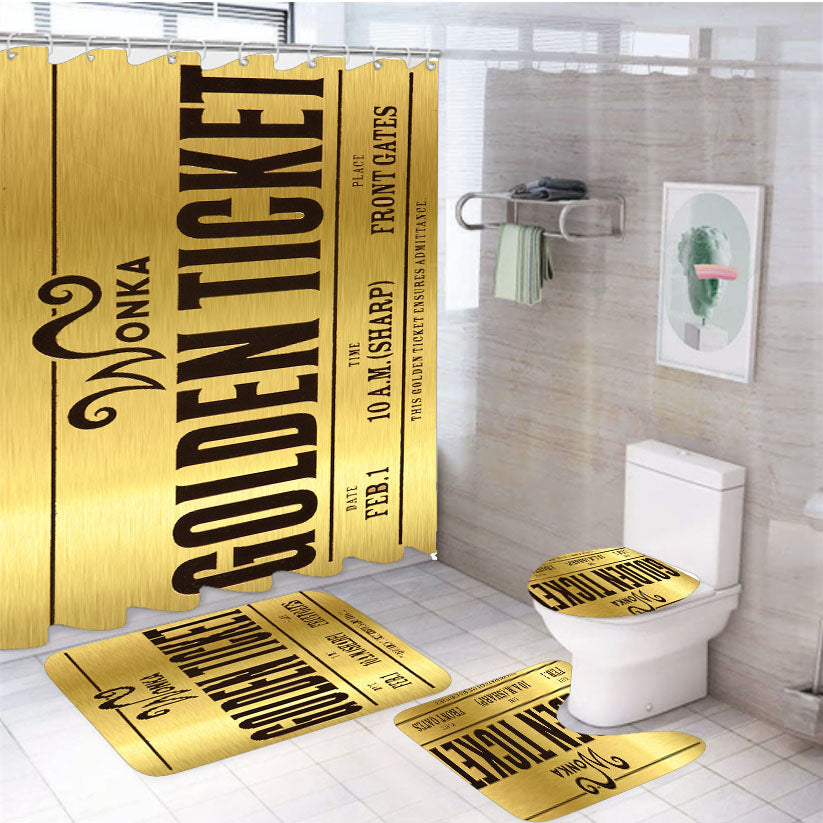 Wonka Golden Ticket 4Pcs Bathroom Set Shower Curtain