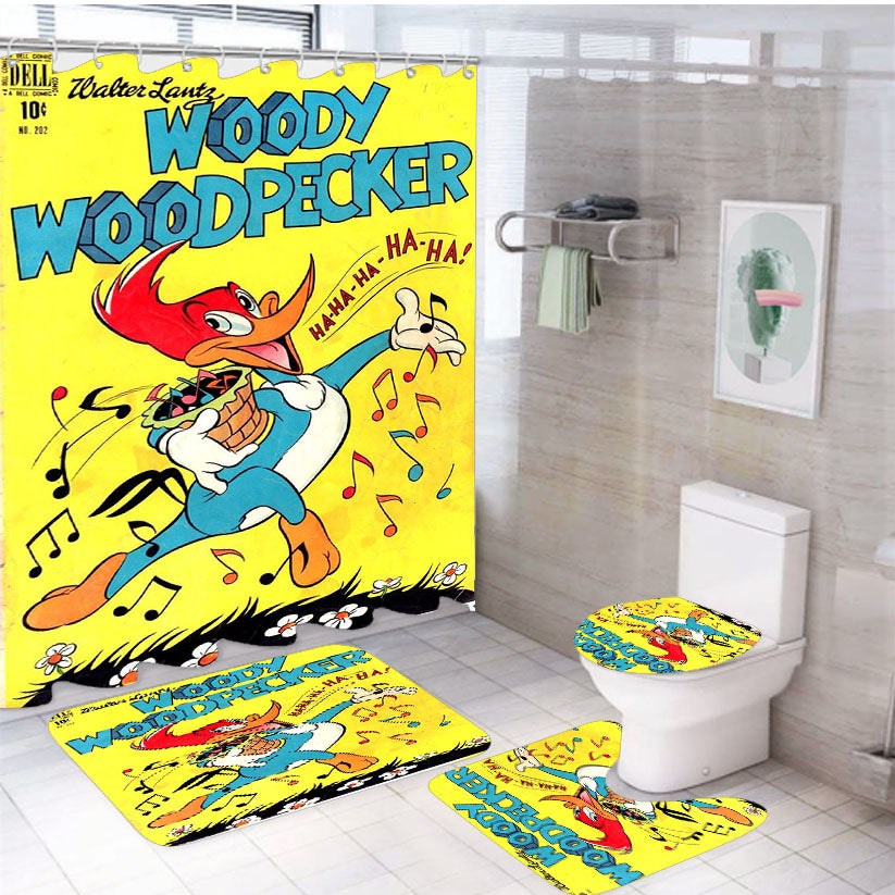 Woody Woodpecker Comics Cover 4Pcs Bathroom Set Shower Curtain