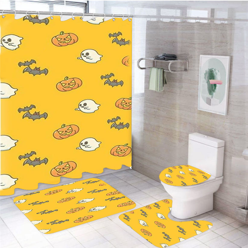 Yellow Halloween Pattern 4Pcs Bathroom Set Shower Curtain