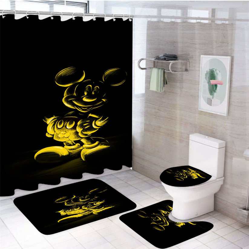 Yellow Mickey Mouse On Black Sketch 4Pcs Bathroom Set Shower Curtain