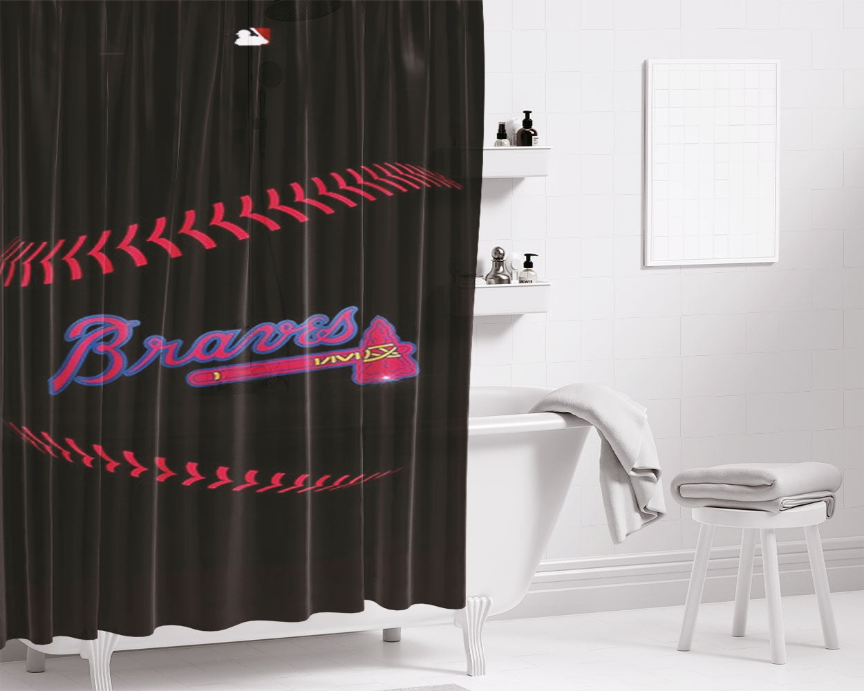Atlanta Braves Baseball Mlb Bathroom Shower Curtain Fabric Waterproof | 66 X 72 Inch