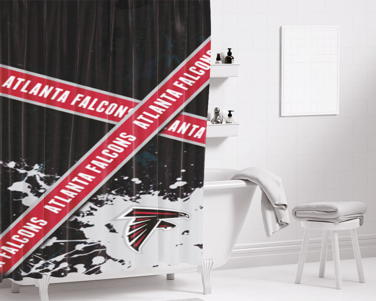 Atlanta Falcons Bathroom Shower Curtain Fabric Waterproof | 66 X 72 Inch
