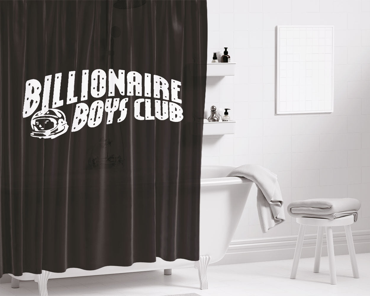 Billionaire Boys Club White Black Logo Bathroom Shower Curtain Fabric Waterproof | 66 X 72 Inch