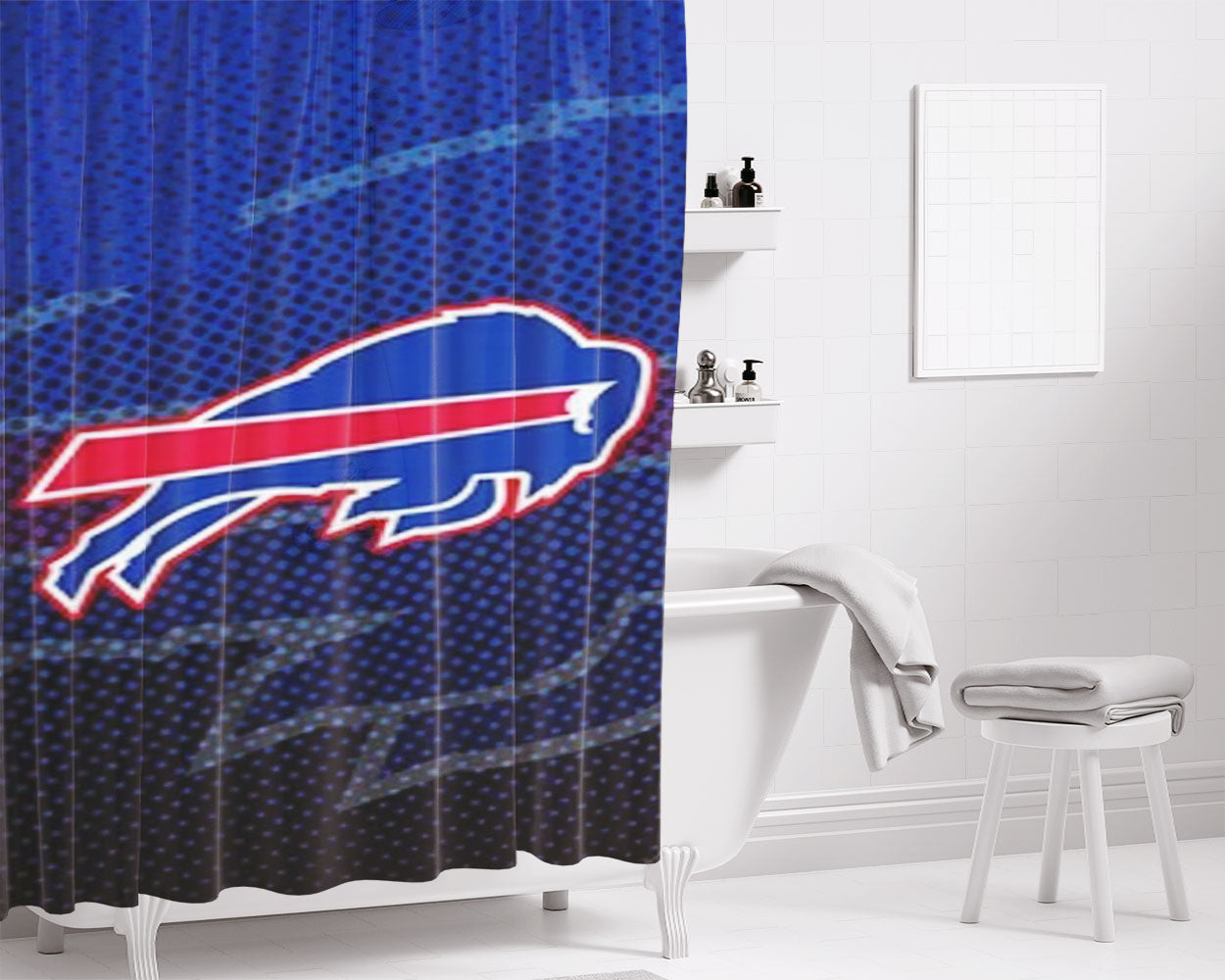 Buffalo Bills Icon Bathroom Shower Curtain Fabric Waterproof | 66 X 72 Inch