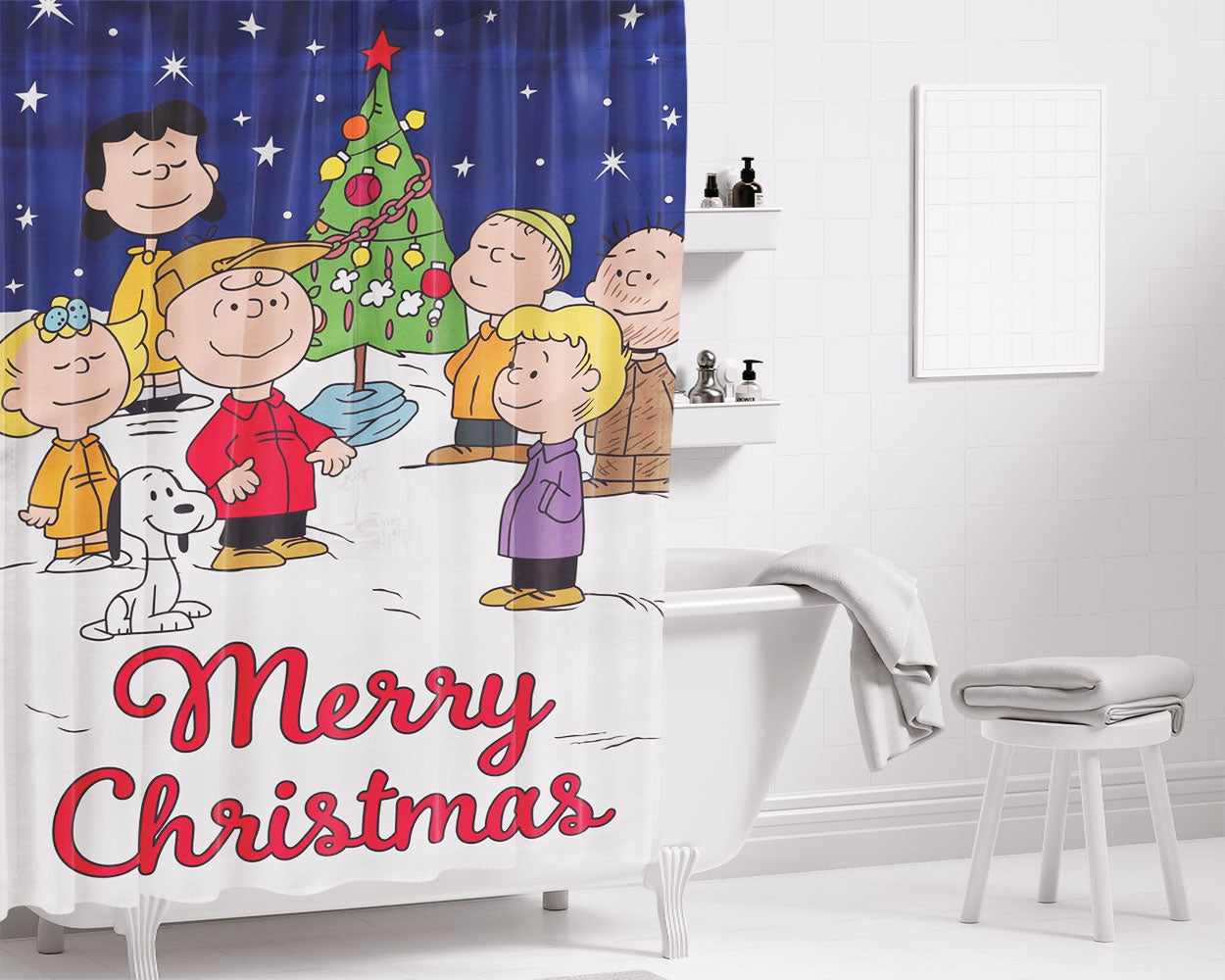 Charlie Brown Christmas Bathroom Shower Curtain Fabric Waterproof | 66 X 72 Inch