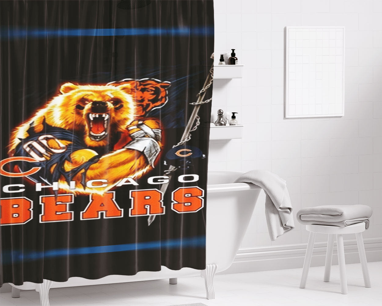 Chicago Bears Nfl Black 1 Bathroom Shower Curtain Fabric Waterproof | 66 X 72 Inch