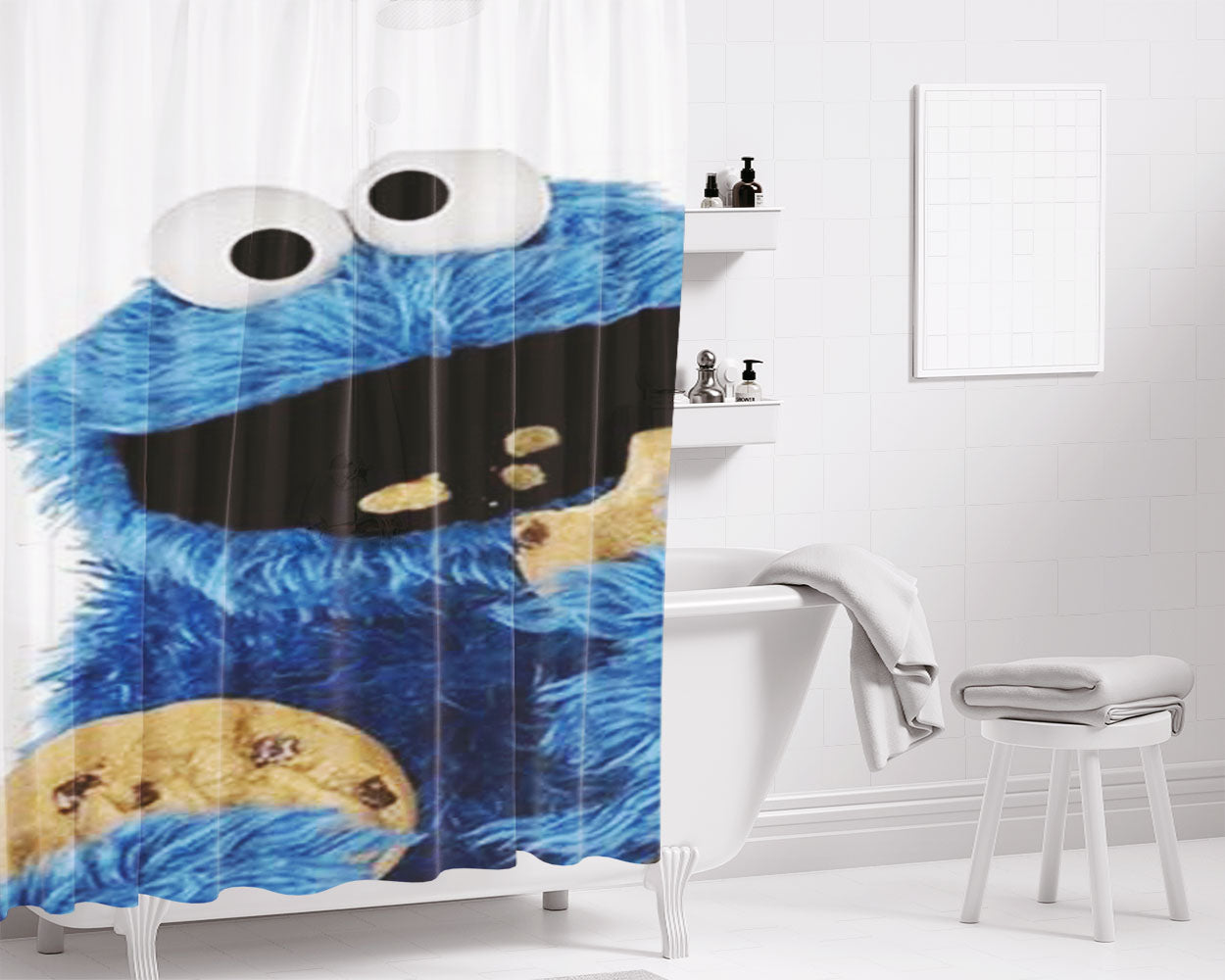 Cookie Monster Eating Cookies Bathroom Shower Curtain Fabric Waterproof | 66 X 72 Inch
