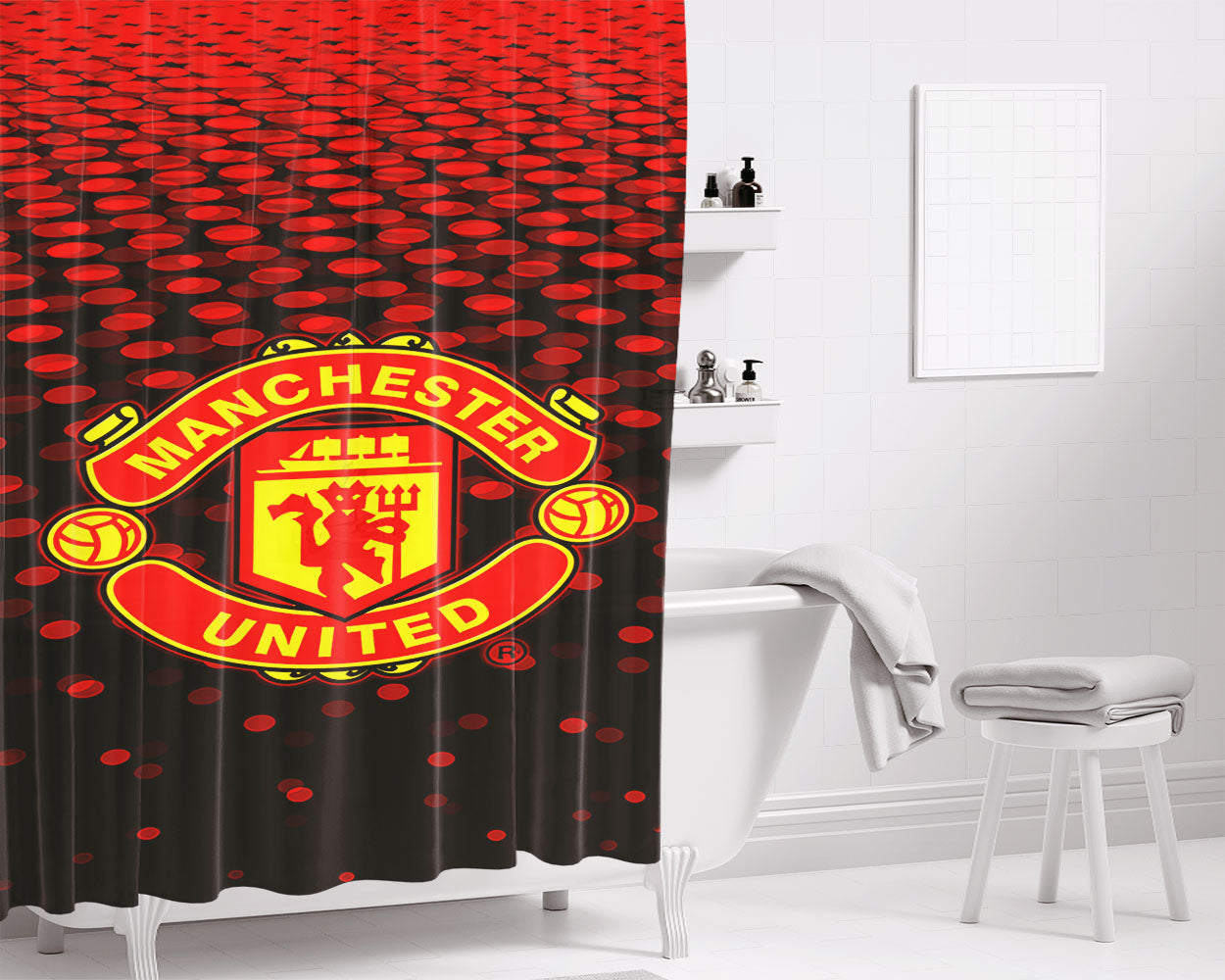 Cool Manchester United Logo Bathroom Shower Curtain Fabric Waterproof | 66 X 72 Inch