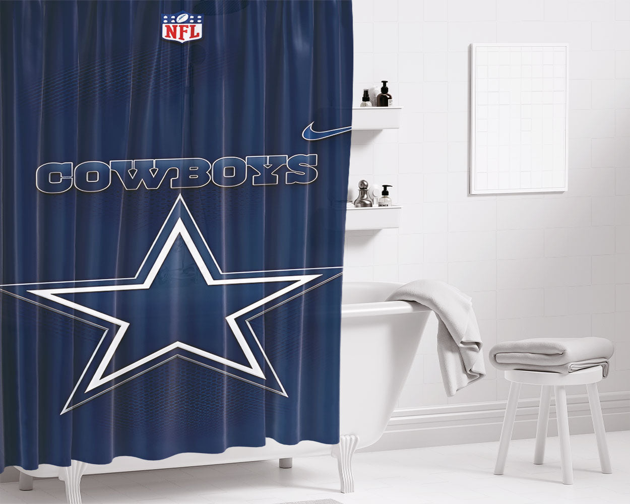 Dallas Cowboys Logo Nfl Bathroom Shower Curtain Fabric Waterproof | 66 X 72 Inch