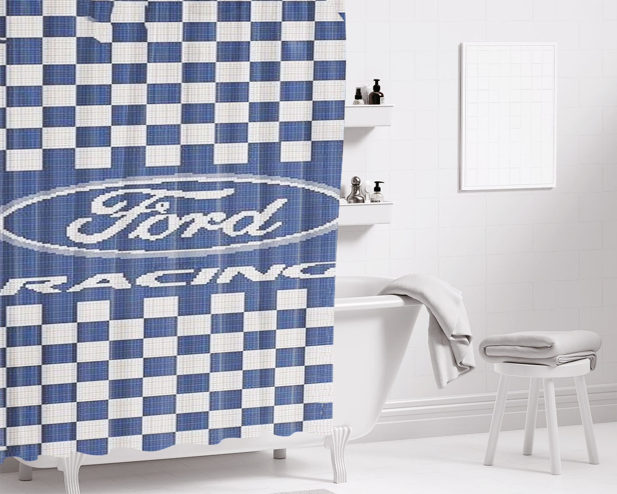Ford Racing Pattern Bathroom Shower Curtain Fabric Waterproof | 66 X 72 Inch
