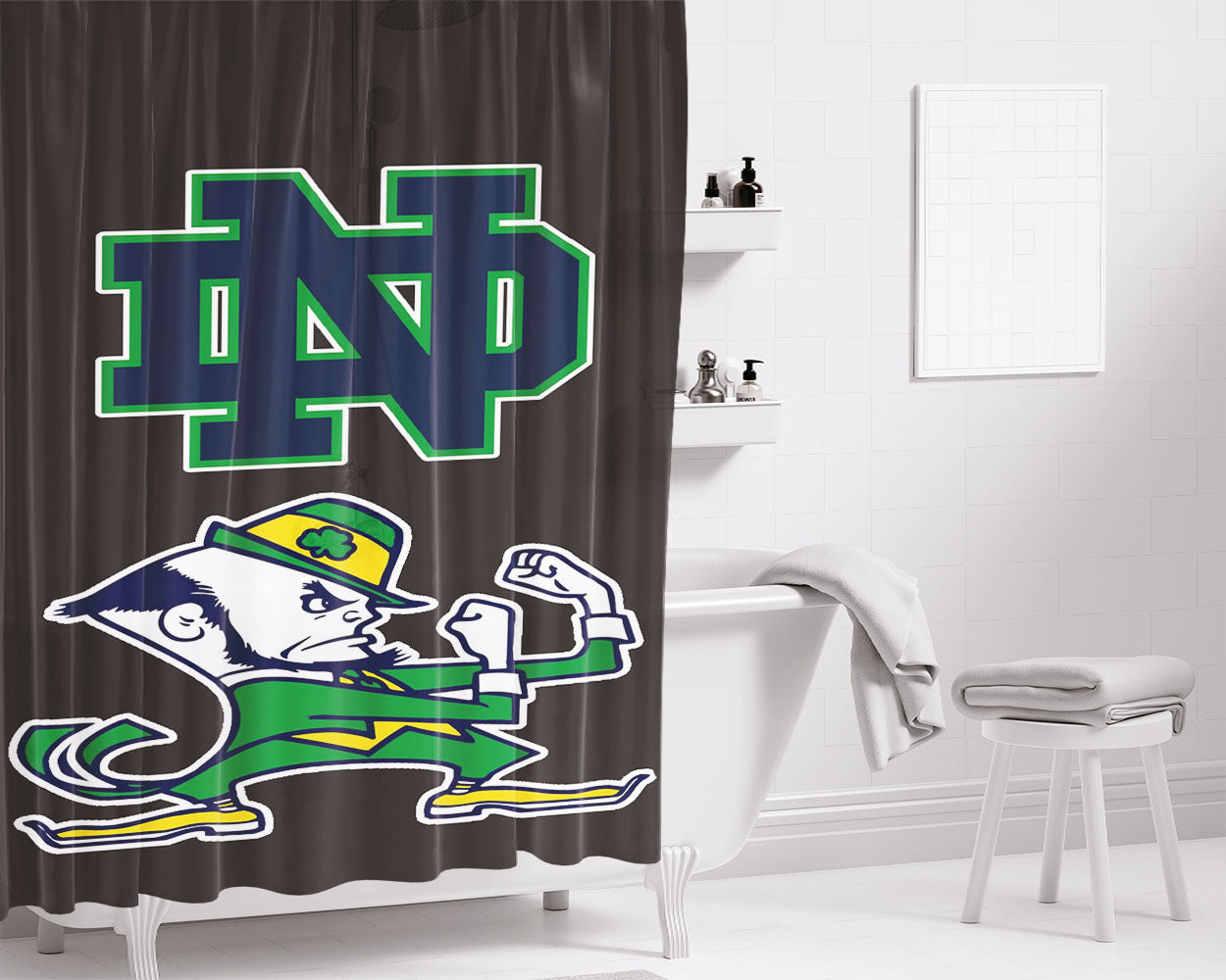 Grey Notre Dame Fighting Irish Bathroom Shower Curtain Fabric Waterproof | 66 X 72 Inch