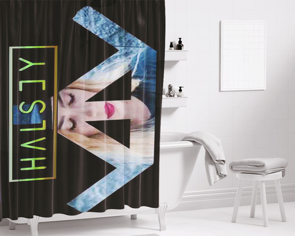 Halsey Photo Shape Bathroom Shower Curtain Fabric Waterproof | 66 X 72 Inch