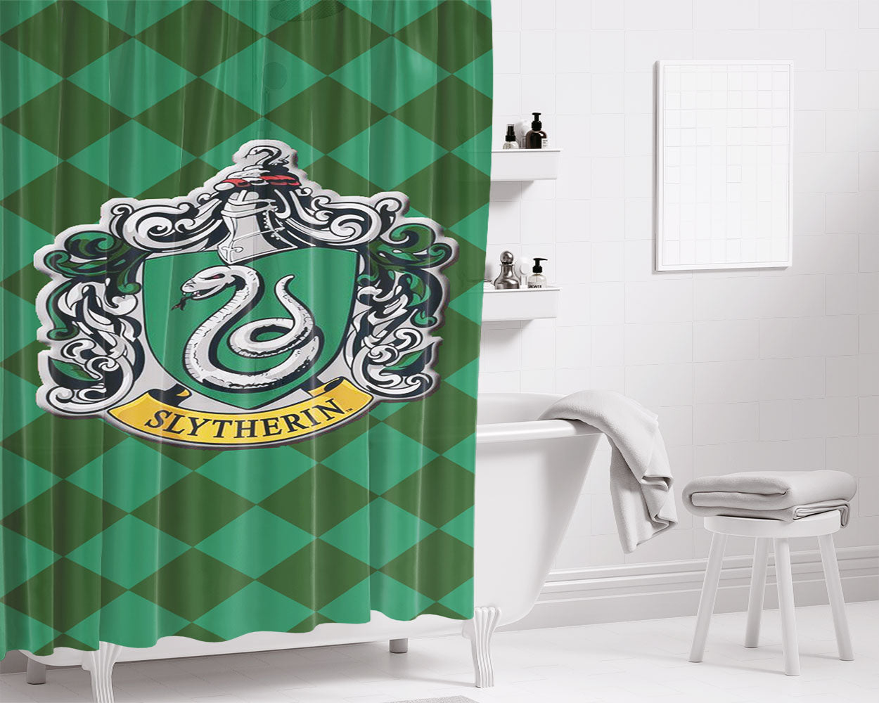 Hoghwart School - Slytherin Bathroom Shower Curtain Fabric Waterproof | 66 X 72 Inch