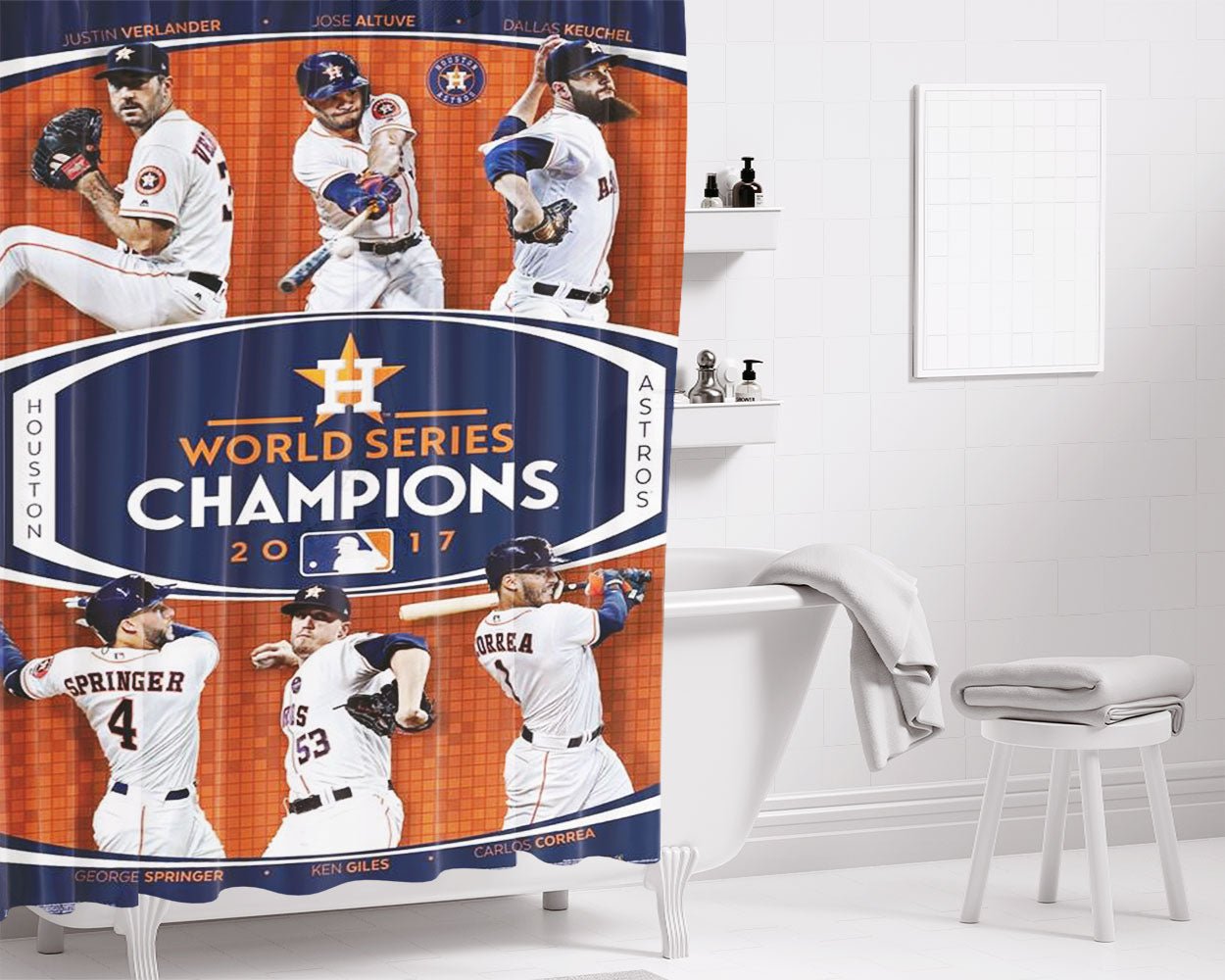 Houston Astros 2017 World Series Champions Bathroom Shower Curtain Fabric Waterproof | 66 X 72 Inch