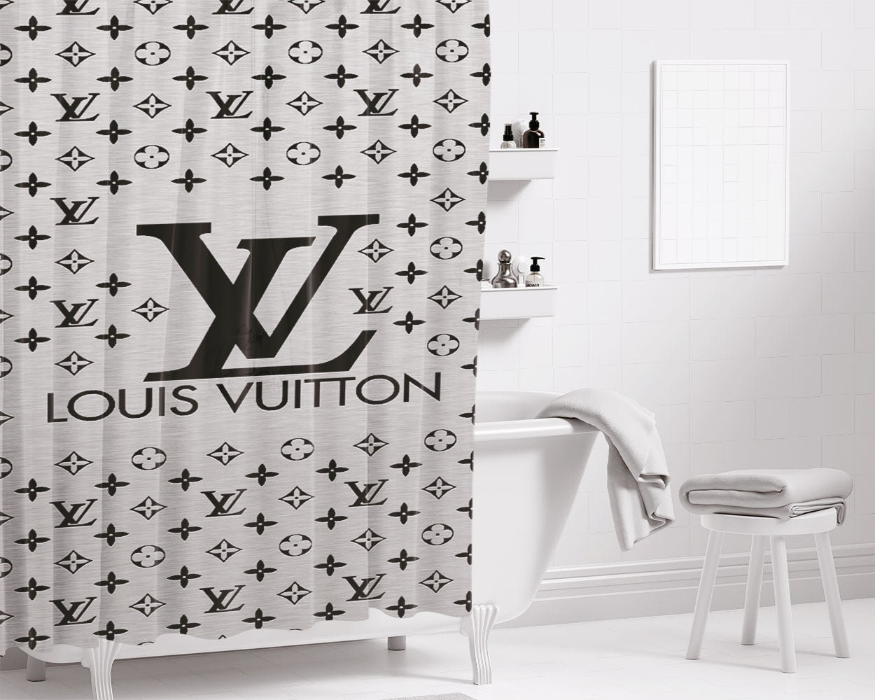 Louis Vuitton Metal Bathroom Shower Curtain Fabric Waterproof | 66 X 72 Inch