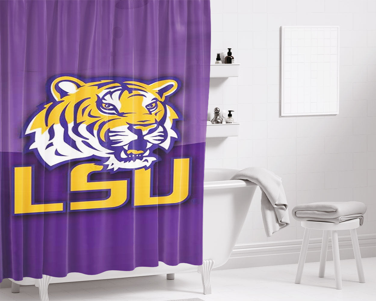 Lsu Tigers 2 Bathroom Shower Curtain Fabric Waterproof | 66 X 72 Inch