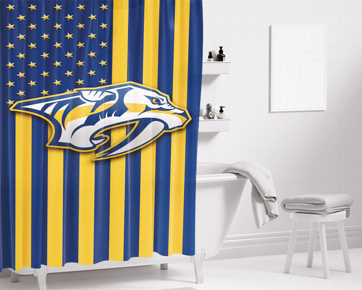 Nashville Predators Usa Bathroom Shower Curtain Fabric Waterproof | 66 X 72 Inch