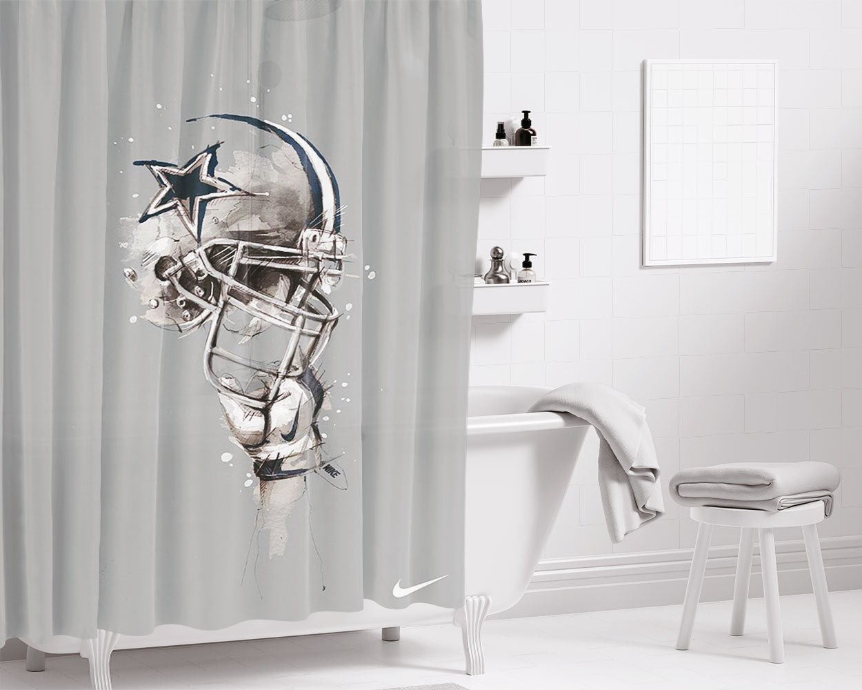 Nfl Nike Football Bathroom Shower Curtain Fabric Waterproof | 66 X 72 Inch