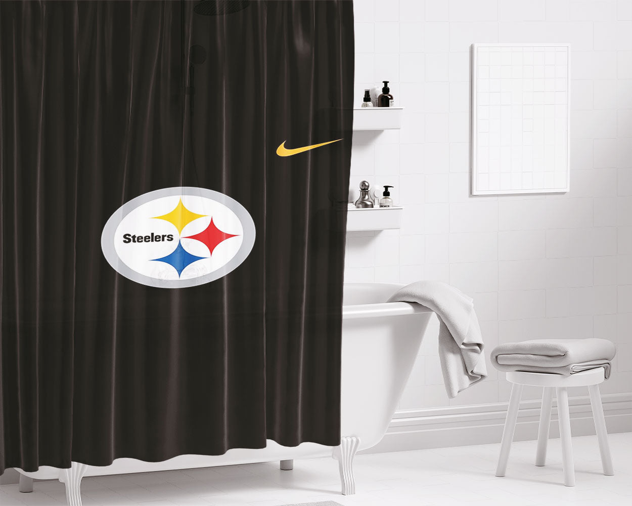 Nfl Pittsburgh Steelers Black Wallpapers Bathroom Shower Curtain Fabric Waterproof | 66 X 72 Inch
