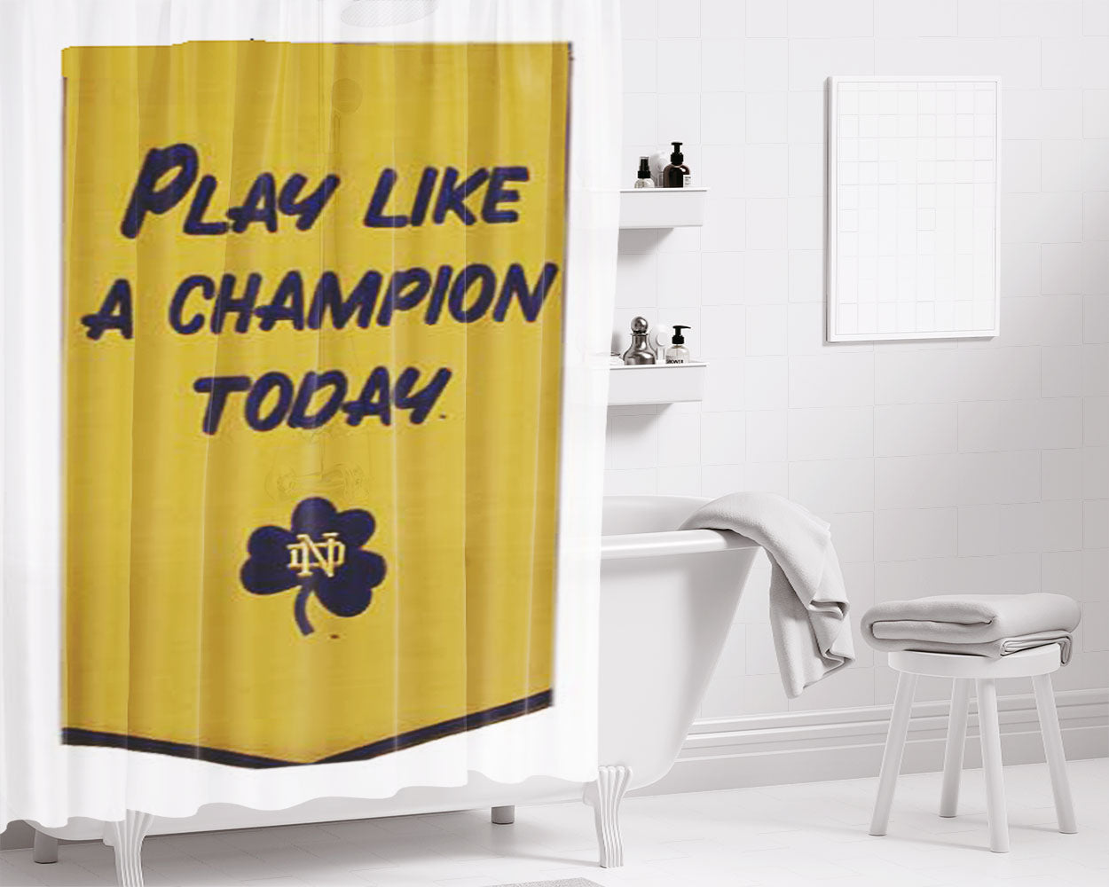 Notre Dame Championship Banner Bathroom Shower Curtain Fabric Waterproof | 66 X 72 Inch