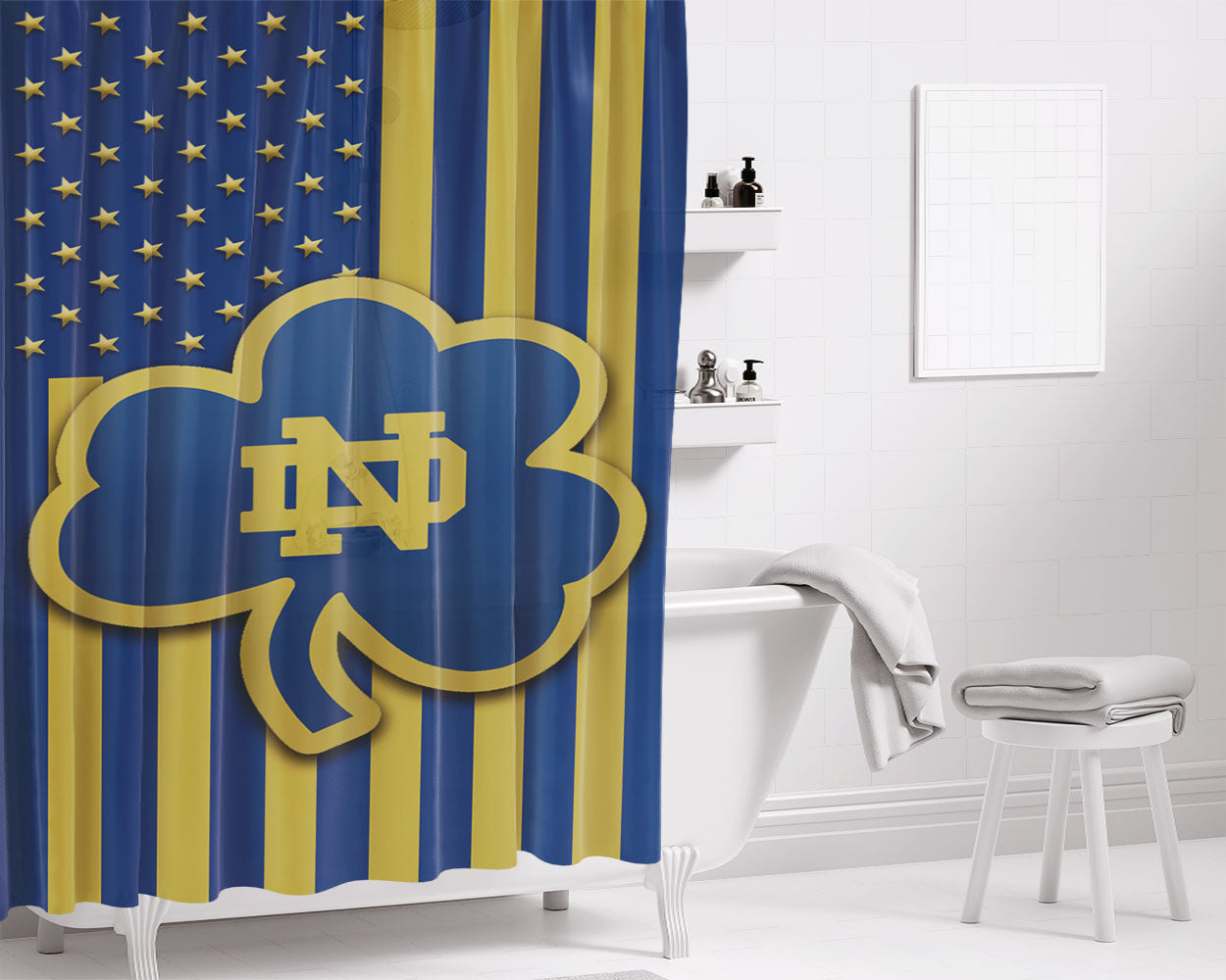 Notre Dame Fighting Irish Logo Flag Bathroom Shower Curtain Fabric Waterproof | 66 X 72 Inch