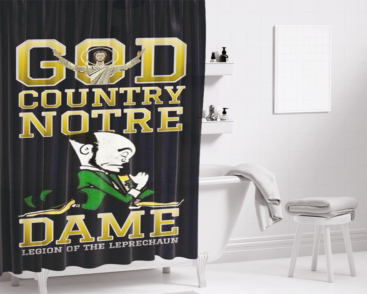 Notre Dame God Country Bathroom Shower Curtain Fabric Waterproof | 66 X 72 Inch