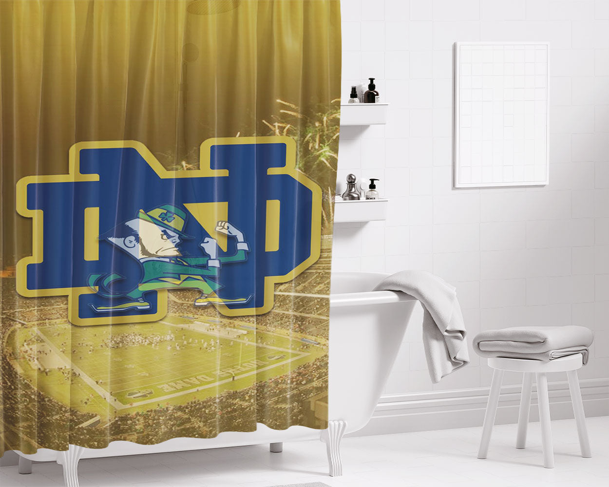 Notre Dame Logo Stadium Bathroom Shower Curtain Fabric Waterproof | 66 X 72 Inch